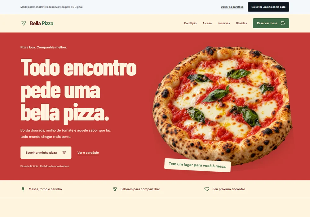 Prévia navegável do projeto fictício BELLA PIZZA