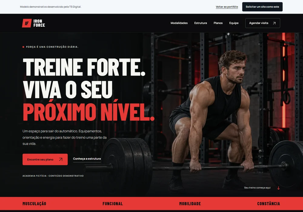 Prévia navegável do projeto fictício IRON FORCE
