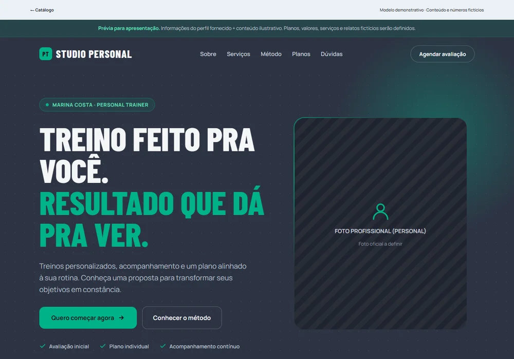 Prévia navegável do projeto fictício Essencial