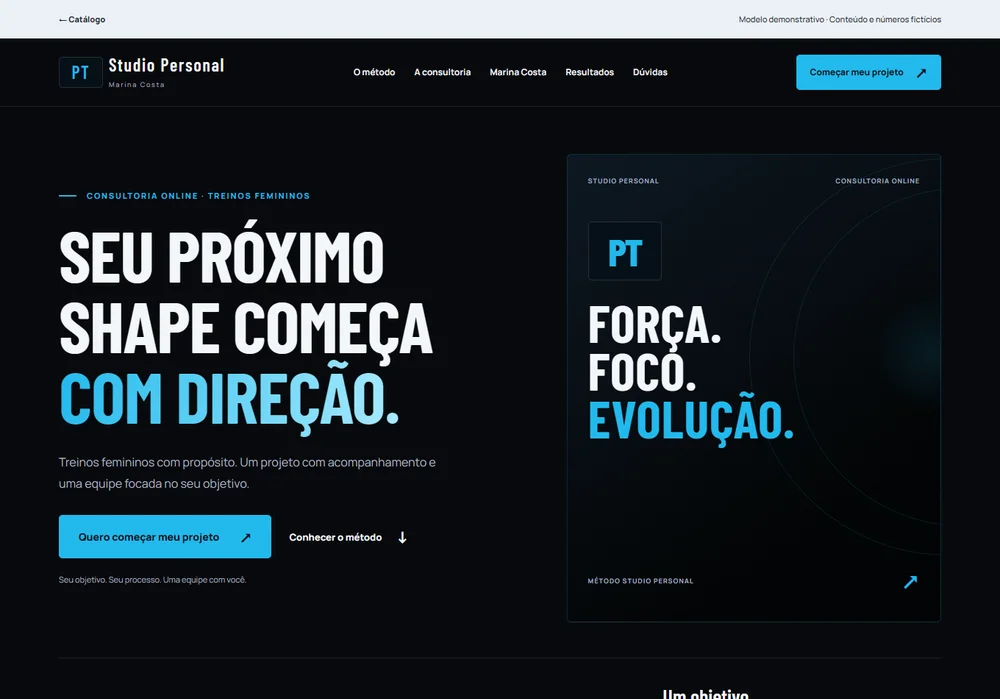 Prévia do projeto fictício Performance no computador