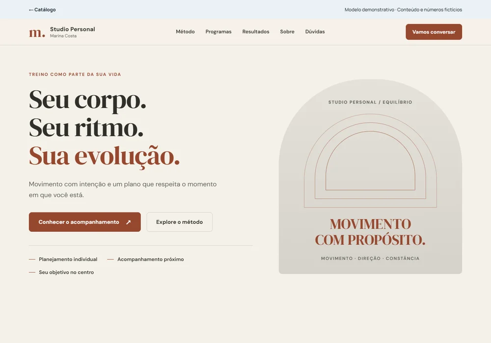 Prévia navegável do projeto fictício Equilíbrio