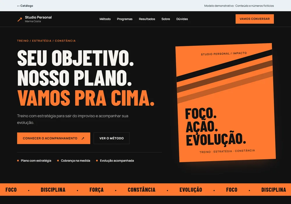Prévia navegável do projeto fictício Impacto