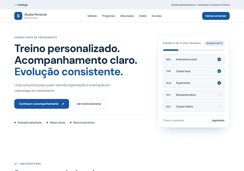Prévia navegável do projeto fictício Precisão