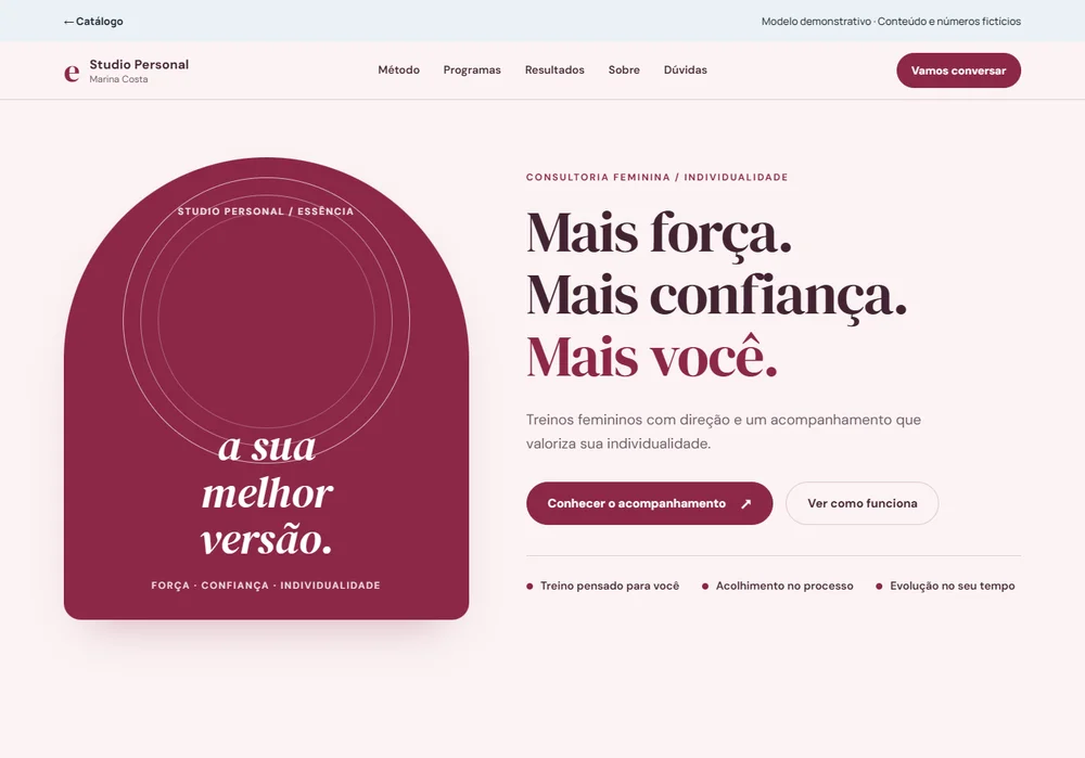 Prévia navegável do projeto fictício Essência