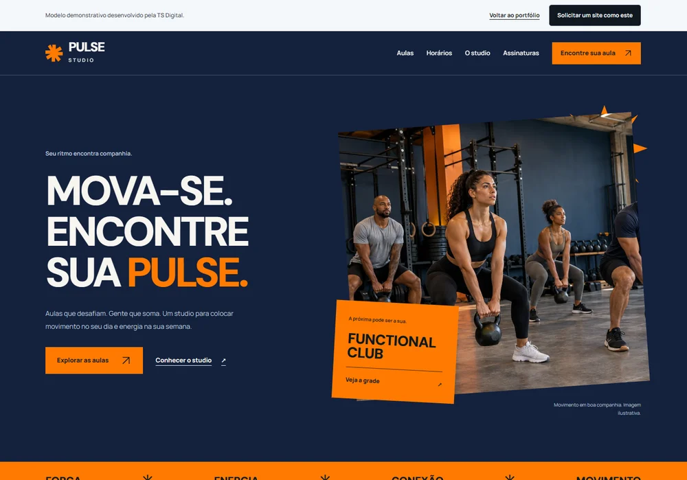 Prévia navegável do projeto fictício PULSE STUDIO